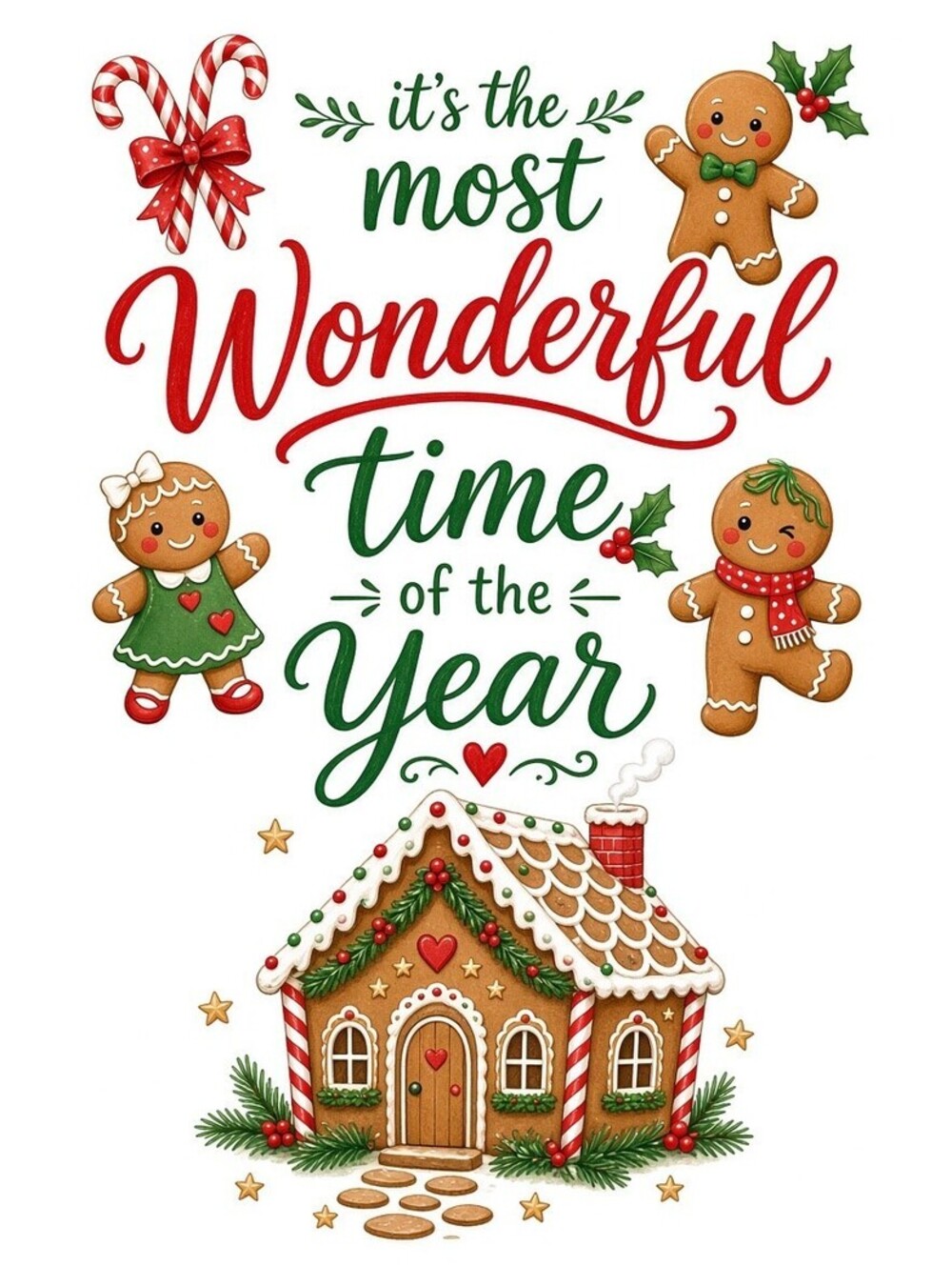 4pcs 10in Most Wonderful Time Year Gingerbread DTF Transfer